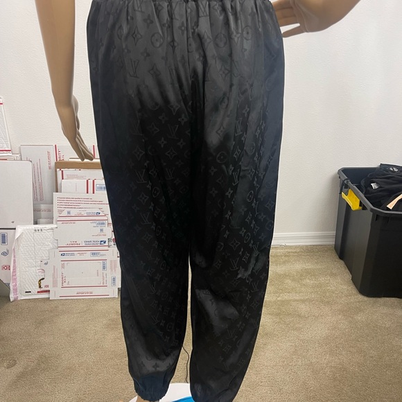 Satin Harem Trouser Running Pants, Black Jogger Track Pants, Size Medium - Picture 6 of 16
